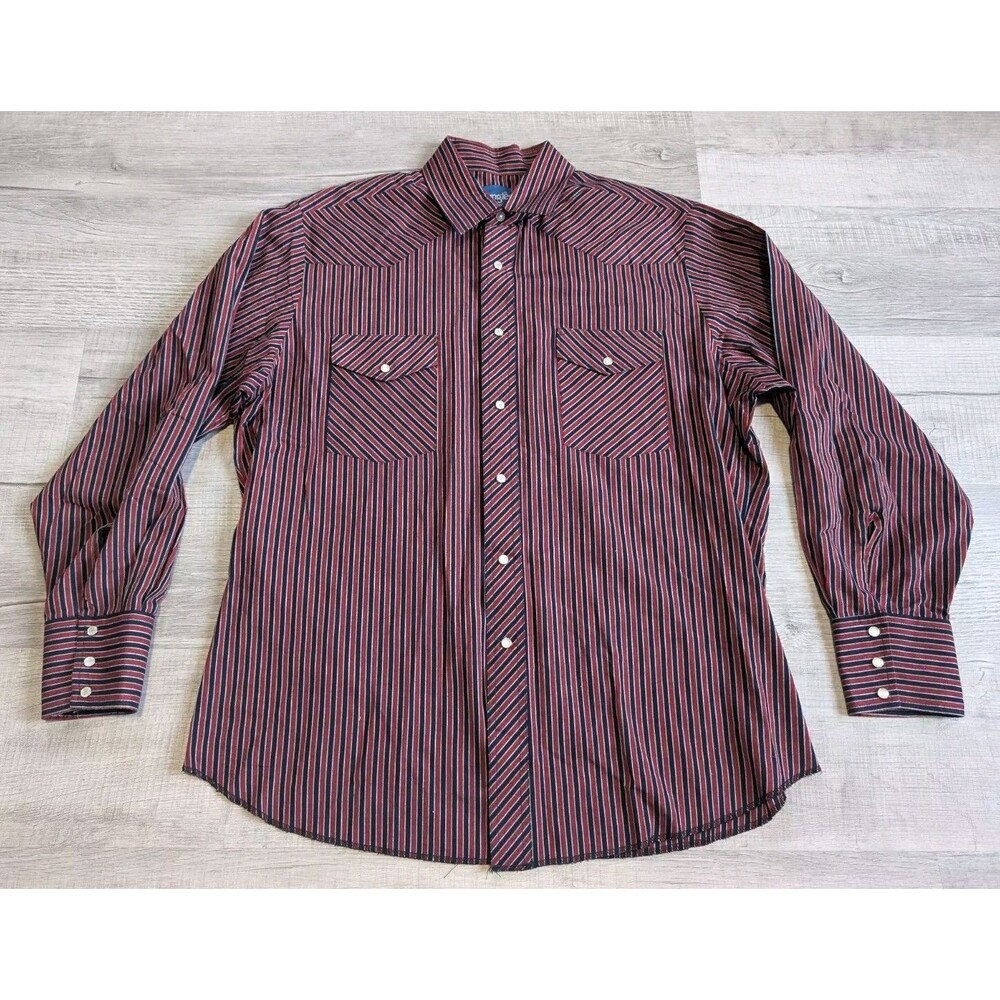 Vintage Wrangler Pearl Snap Long Sleeves Men's Size Large Red Blue Striped